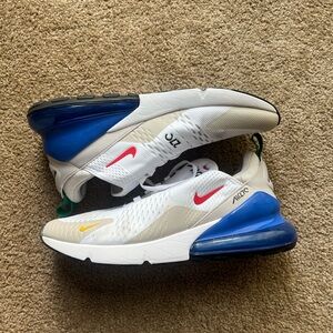 Nike Air Max 270 White with Blue and Red Accents (Missing Shoelace)